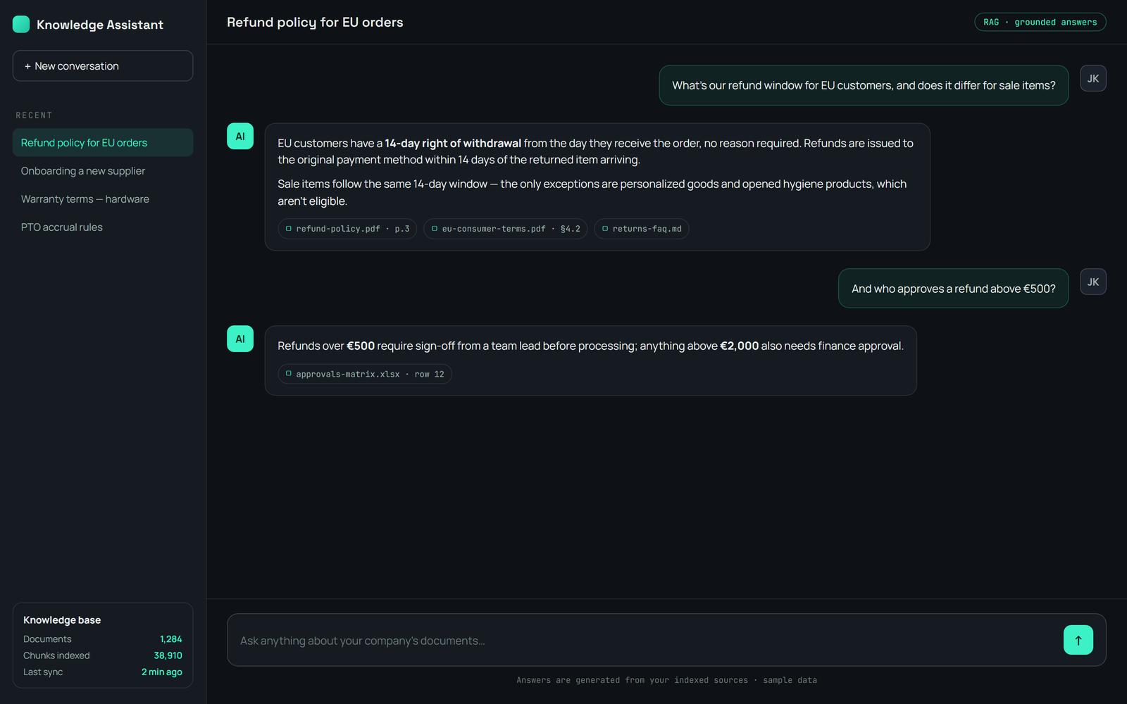 AI knowledge assistant — chat